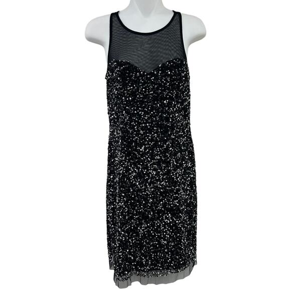NWT Aidan Mattoc Black Silver Mesh Sequin Cocktail Dress 2 - Picture 1 of 5